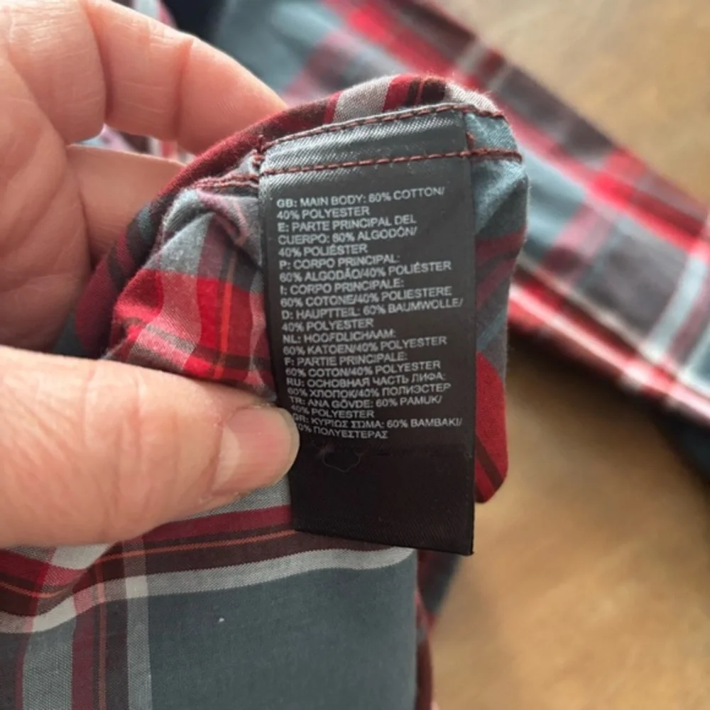 The‎ North Face Red Blue Plaid Snap Button Up Long Sleeve Casual Shirt Men Sz Lg